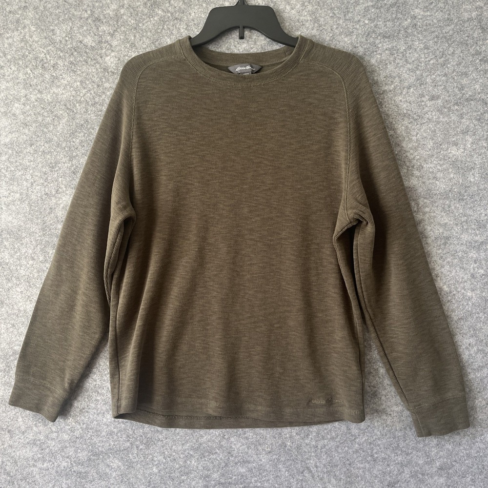 Eddie Bauer Shirt Men's Large Green Double Knit Long Sleeve Layering Warm Casual